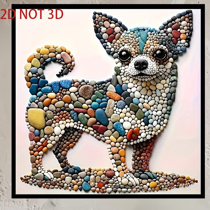 TEMU 2d Flat Dog Stone Series 5d Diamond Painting Set- Art, Suitable For Bedroom, Living Room, Entryway, Or Bathroom Decoration- Gift