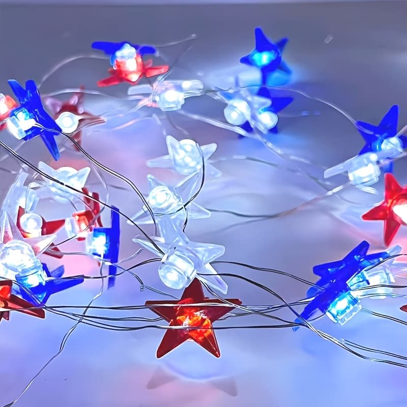 TEMU Red, White And Solar String Lights, 50 Leds For Day, Patriotic Decor Lights, The Perfect Decoration For Memorial Day For Decorating , Camping And Yards, A Festive Atmosphere.