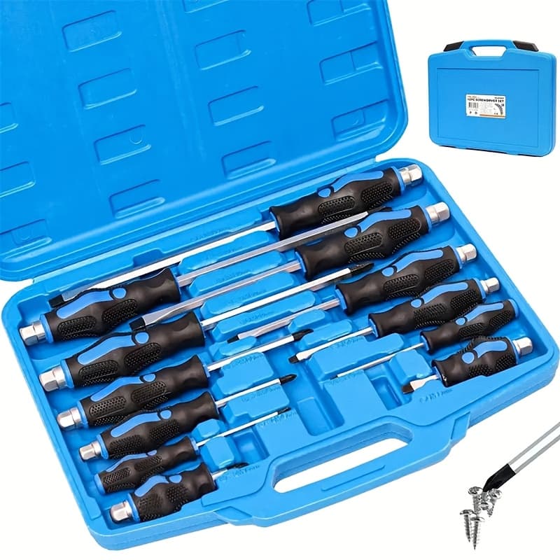 TEMU 12pcs Magnetic Screwdriver Set, Heavy Duty Screwdriver Set Steel , Professional Level Handle With 2 Types Of Screwdrivers In Case, Includes Phillips/flat
