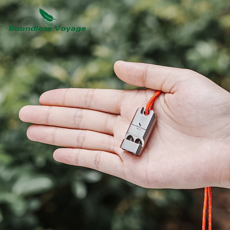 TEMU 1pc Voyage Pure Titanium Outdoor Survival Whistle, Camping Rescue Whistle, Camping Gear With Lanyard, Titanium Whistle For Mountaineering,