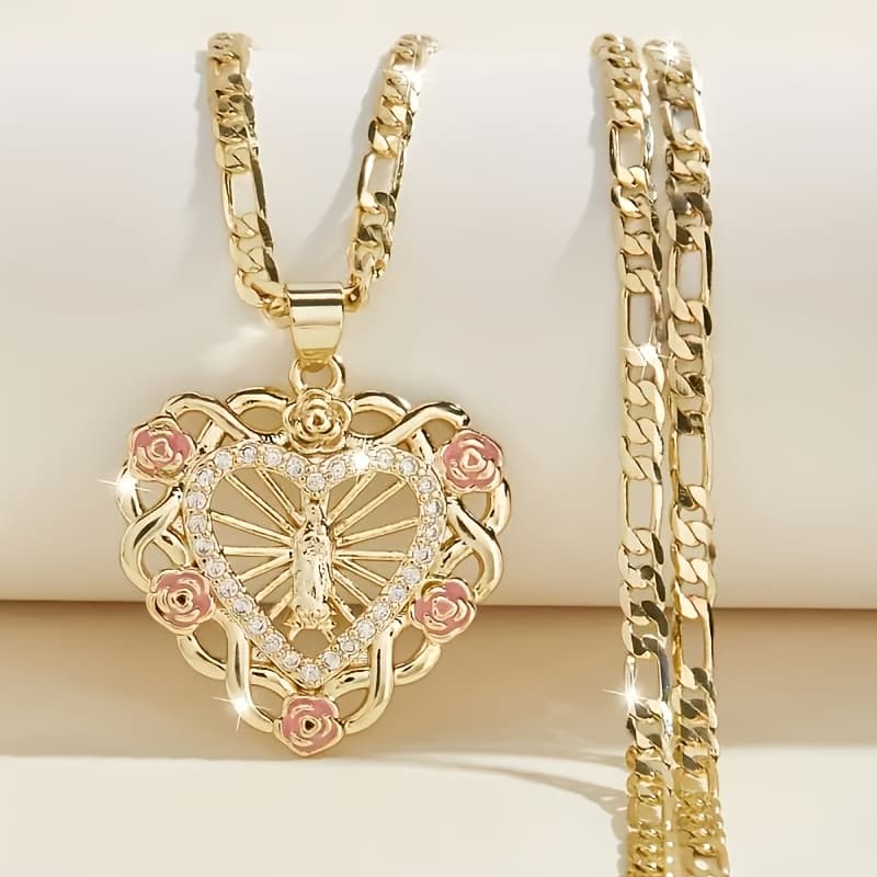 TEMU Bohemian Heart Necklace, Pendant, Women's Jewelry - Elegant Religious Jewelry Gift For Women, Valentine's Day, Wedding And Anniversary, Necklace, All Year Round