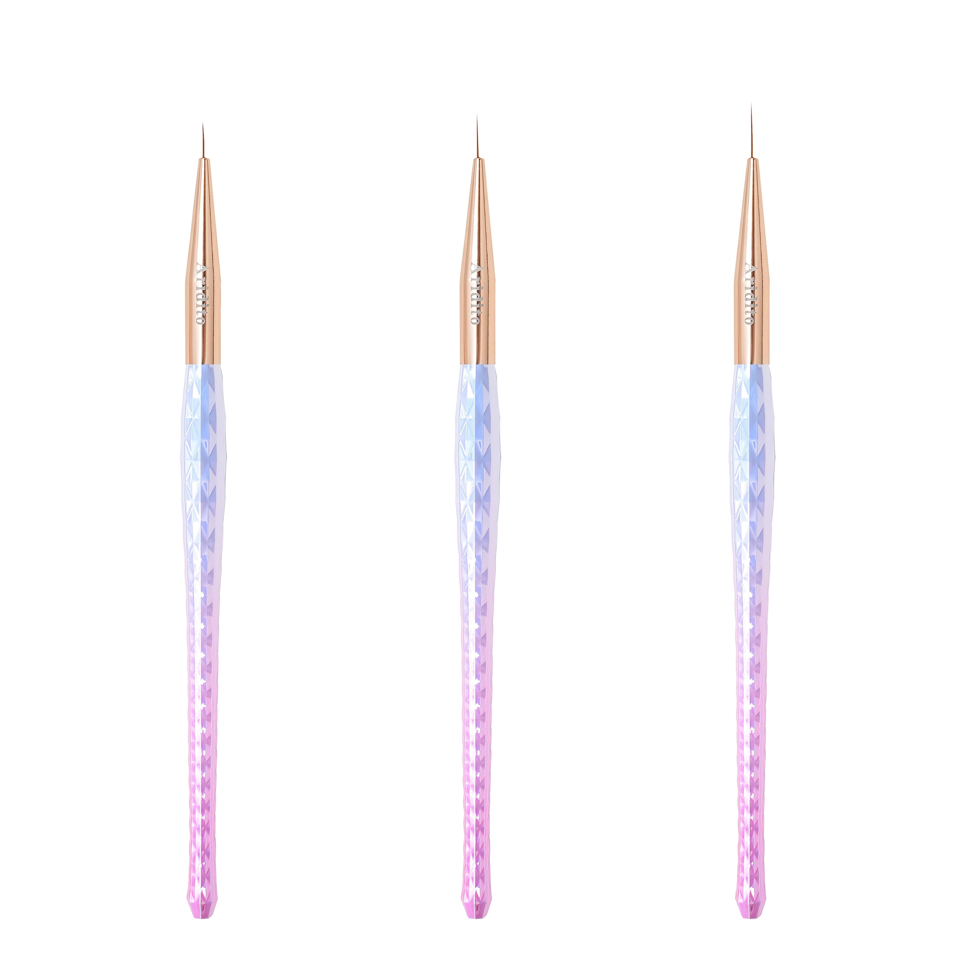 TEMU Aridito 3pcs Pink-silvery Nail Art Liner Brushes Set For Long Lines, Painting Gel Nail Brush Drawing Sizes 7/9/11mm