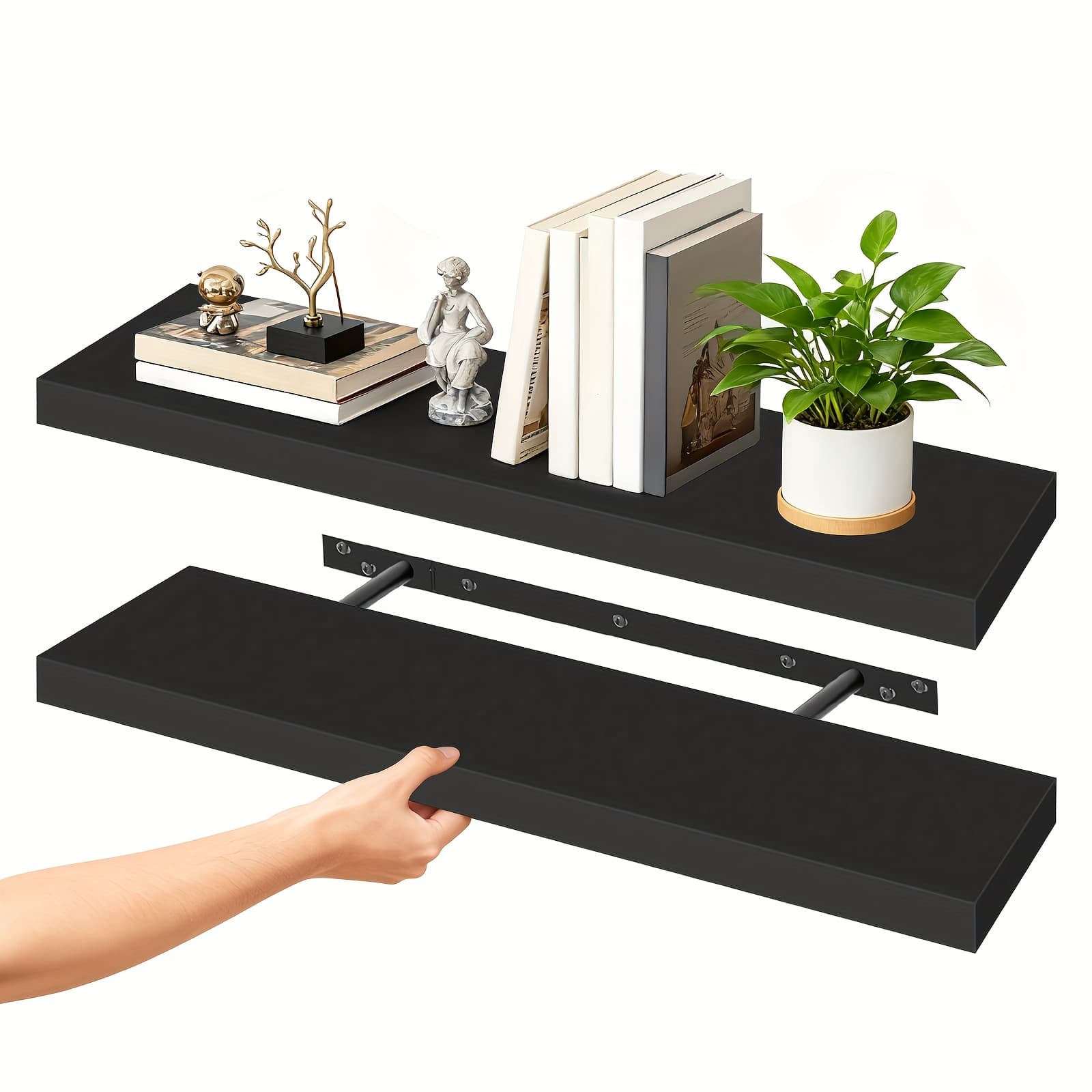 TEMU Tomnk Set Of 2 Floating Shelves, Inches, Wall-mounted With Hidden Bracket, Suitable For Bathroom, Living Room, Bedroom, Kitchen, Office Decoration, Perfect For Christmas