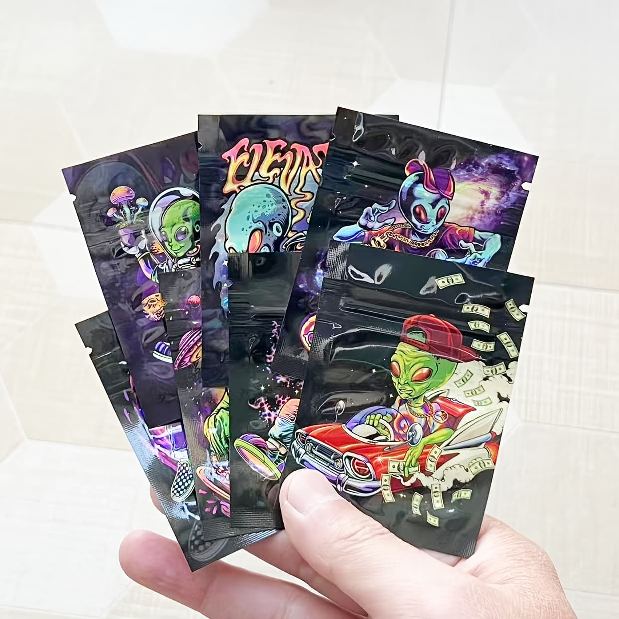 TEMU 100 Mylar Resealable Smell-proof Pouches, New Designs, Sealable Mylar Bags, Reusable, Food-safe Bags For , Snacks, Candy, Storage, Durable Airtight Pouches, Reusable Smell-proof Packaging Bags