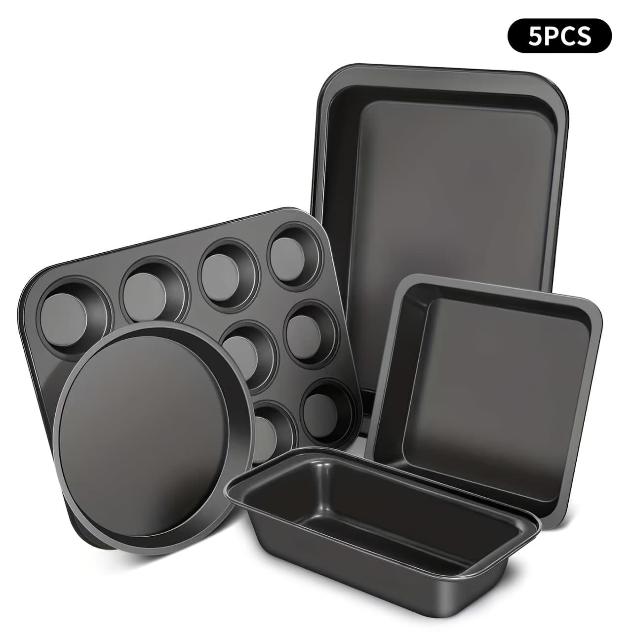 TEMU 2/5/10pcsa Carbon Steel Oven Baking Set: Includes 5pcs Set, Round And Square Cake Molds, Bread Molds, And 12 Muffin Cups - For Oven Baking, Black/golden