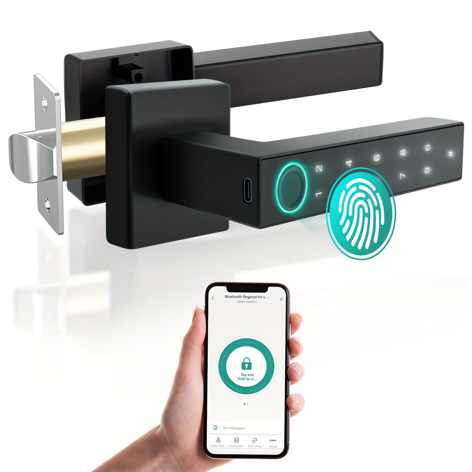 TEMU Christmas Special - Smart Fingerprint Door Lock Handle Biometric/app//ic Card/mechanical Key Keyless Entry Door Lock Suitable For Home, Office, Apartment, Bedroom
