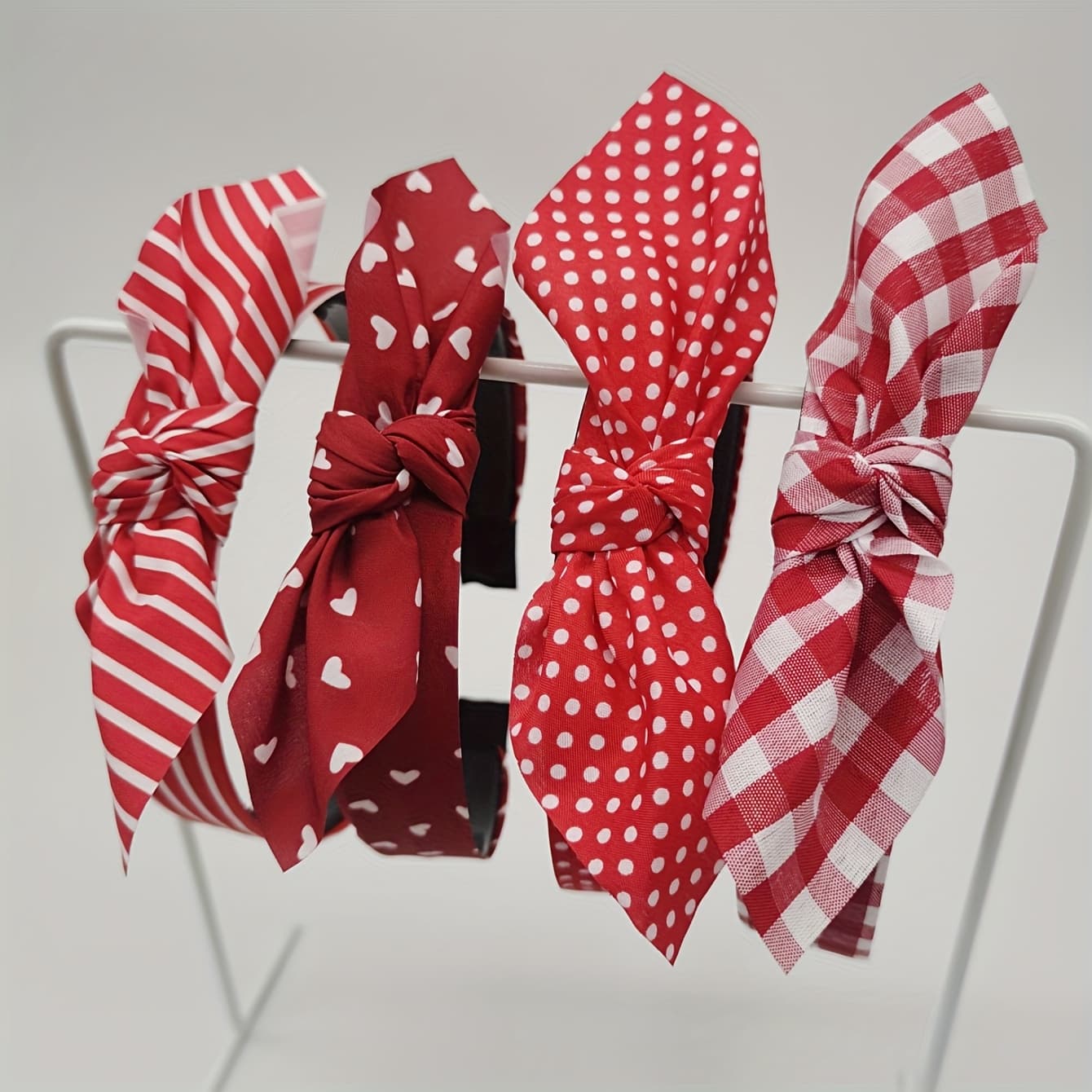 TEMU 4pcs Red Bow Headband Polka Dot Stripes Hairband Spring And Summer Outing Season Holiday Party Birthday Dress Suitable For Teens