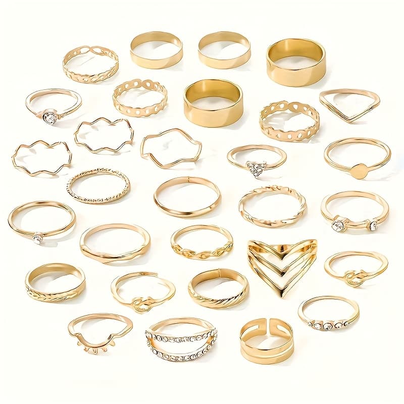 TEMU 30pcs Elegant Simple Metal Geometric Set Stacking Ring Set Women's Fall And Winter Daily With Attend Party Vacation Dating Holiday Gift