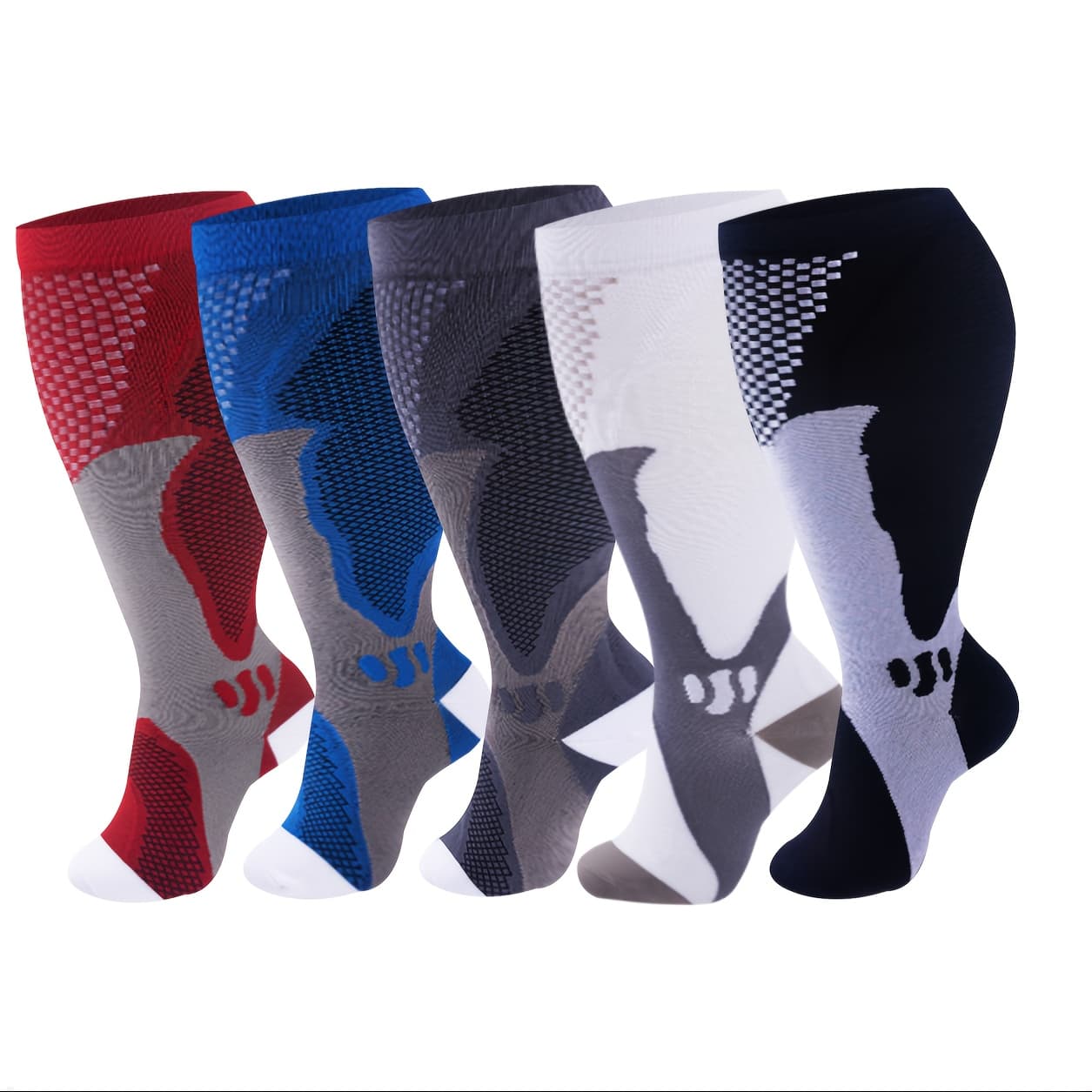 TEMU 5 Pairs Plus Size Compression Socks For Men And Women High Stretch Outdoor Sport Leg Support Stockings, Running, Athletic, Nursing 2xl-4xl
