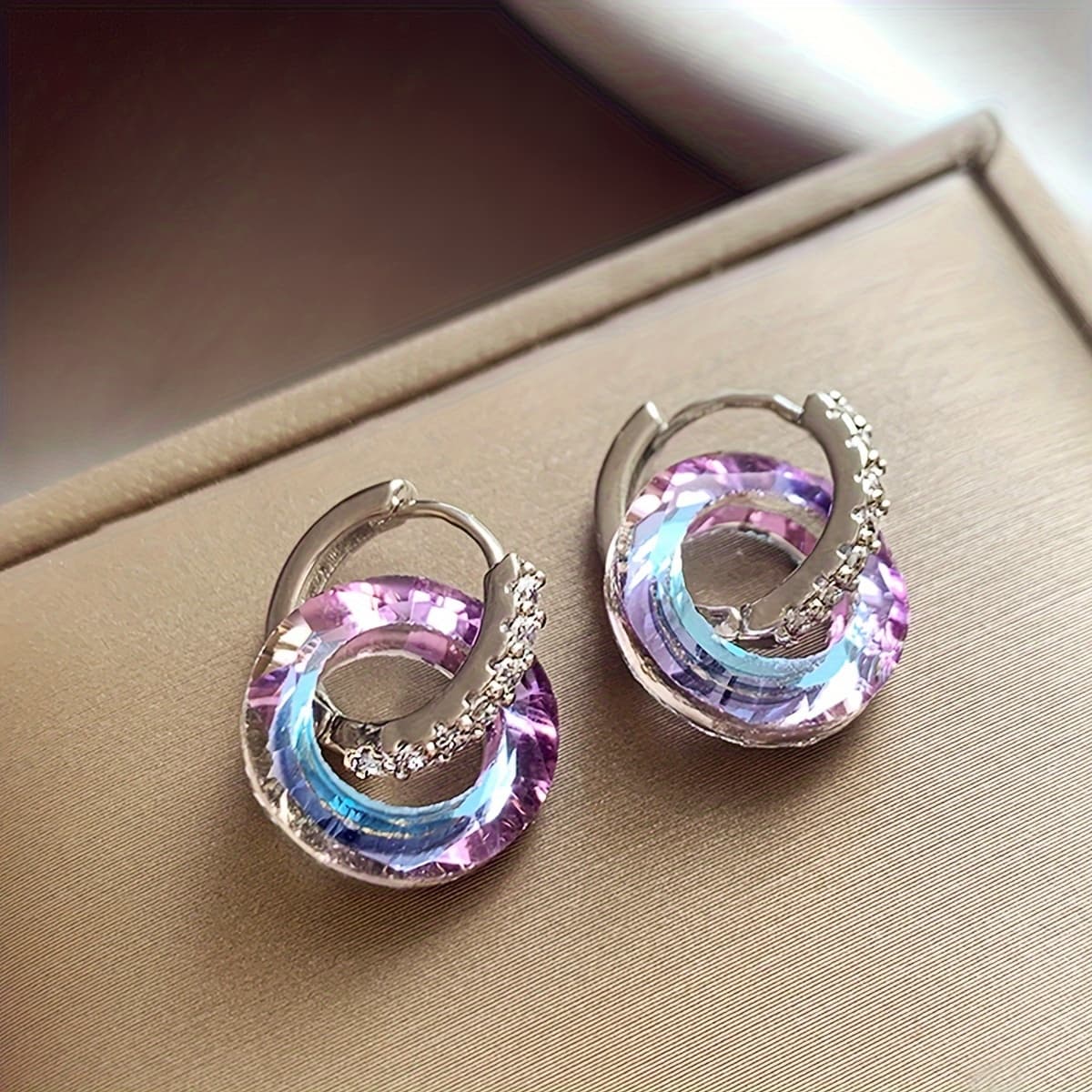 TEMU Colorful Crystal Circle Earrings For Women, A New Style Of Versatile Ear Studs With A Touch Of Japanese And Korean Fashion.