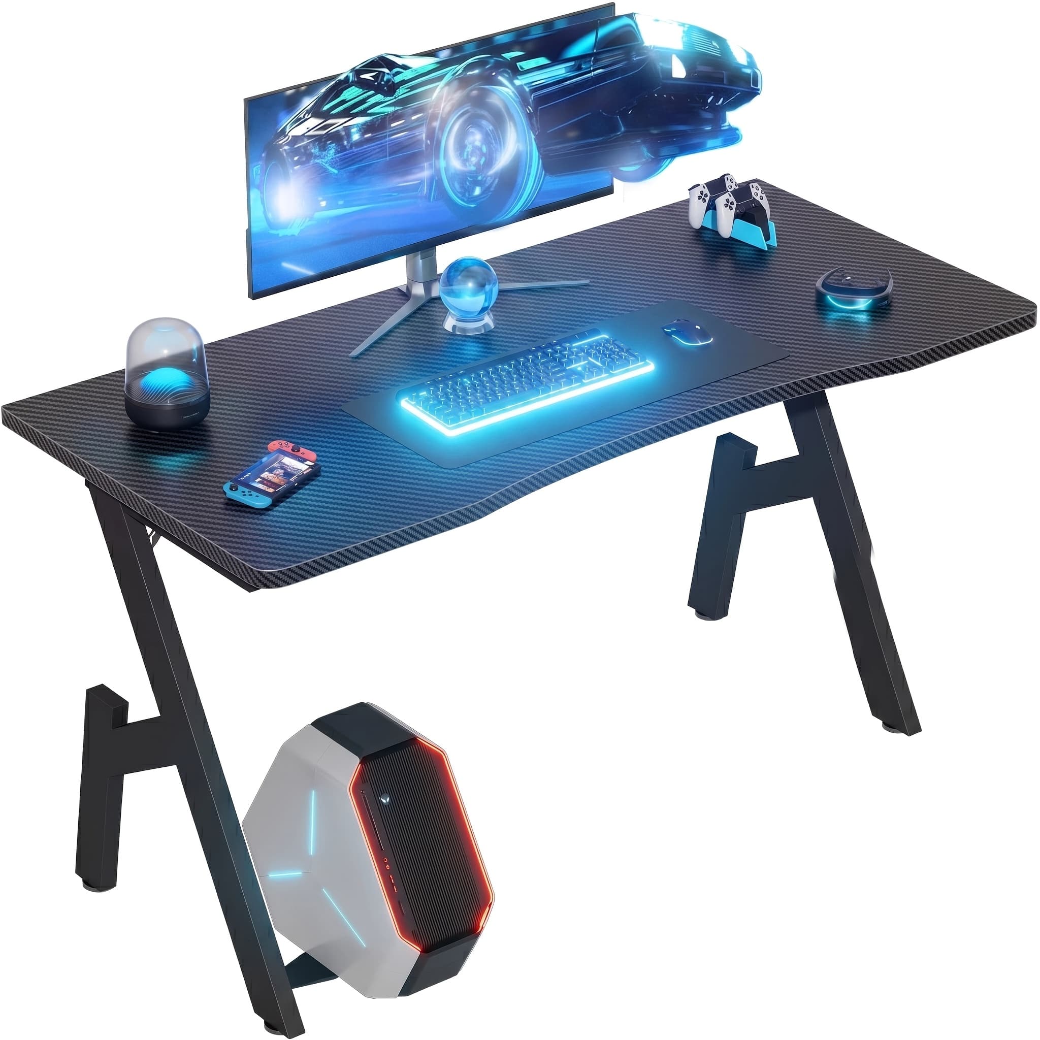 TEMU 40 Inch Gaming Desk With Carbon Fibre Surface- A Shape Large Computer Desk Gaming Table Ergonomic Pc Gaming Workstation Home Office Desks