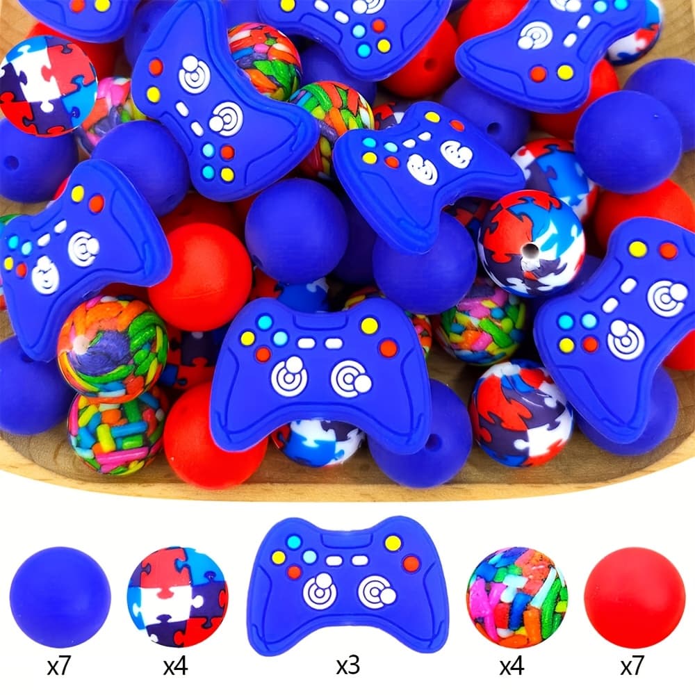 TEMU 25pcs Of Game Controller Blue Silicone Beads, Used As Earrings, Necklaces, Bag Chains, Makeup Brush Keychains Diy Kit, Perfect For Father's Day Gifts, Holiday Gifts, Birthday Gifts