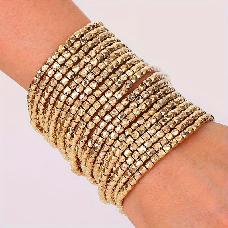 TEMU 19pcs Set Classic Bohemian Style Stackable Gold-plated Geometric Bracelet, Unisex Fashion Wrist Accessory