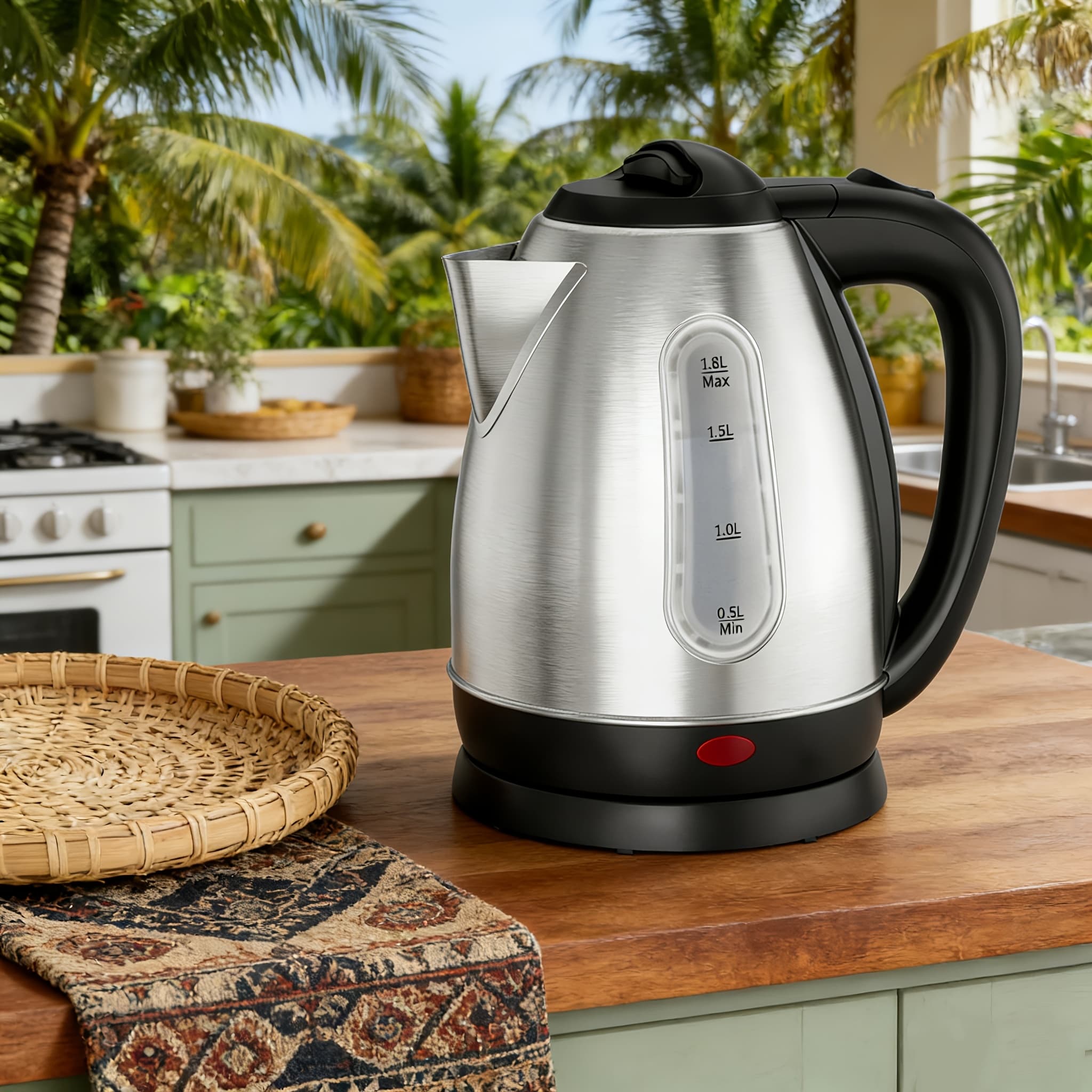 TEMU 1.8l Stainless Steel Electric Kettle With Water Level Window, Auto Shut-off, Boil-, Cordless And Fast Boiling For Home, Office, Tea And Coffee