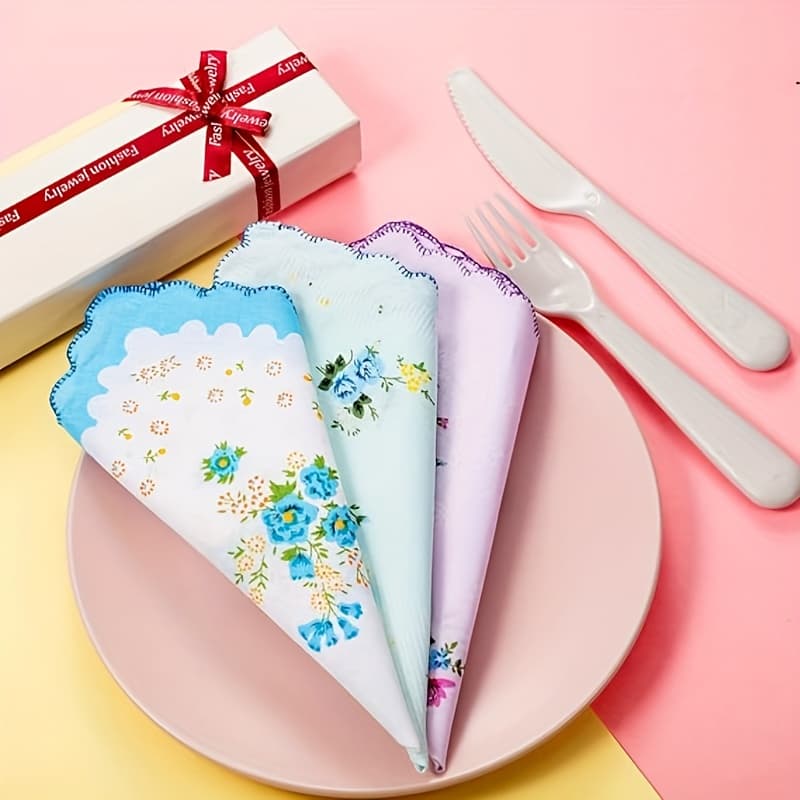 TEMU 20 Vintage Floral Handkerchiefs For Women, Soft And Embroidered, Perfect For Tea Party Gifts