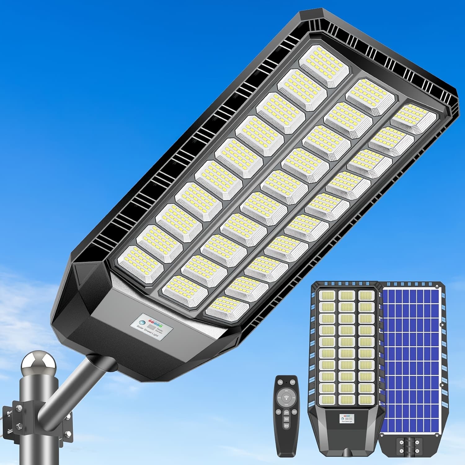 TEMU Adewalk Solar Street Light Ip65, High Brightness Commercial Solar Street Lights Outdoor Dusk To Dawn, Solar Outdoor Light With Motion Sensor And Remote Control, Solar Lights