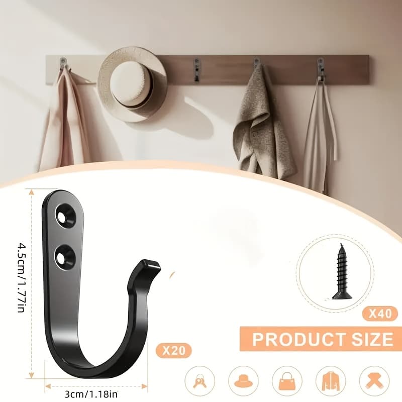 TEMU 20 Heavy-duty Metal Wall Hooks, Wall-mounted Metal Hangers, , Industrial Display Hooks For Home And Office Decor Hardware - Includes Mounting Screws, Utility Hooks