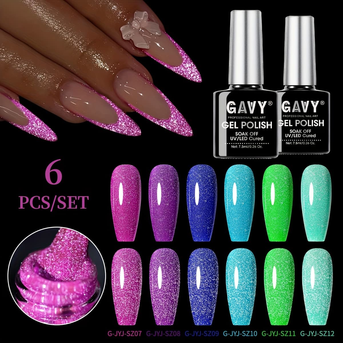 TEMU 6pcs/set Luminous Broken Gel, /purple//green Fashionable Color Nail Polish, /led , Long- High , Shiny Y2 Style, Diy Set For Home Nail Care, Is A Necessary Nail Care Tool For Nail Lovers