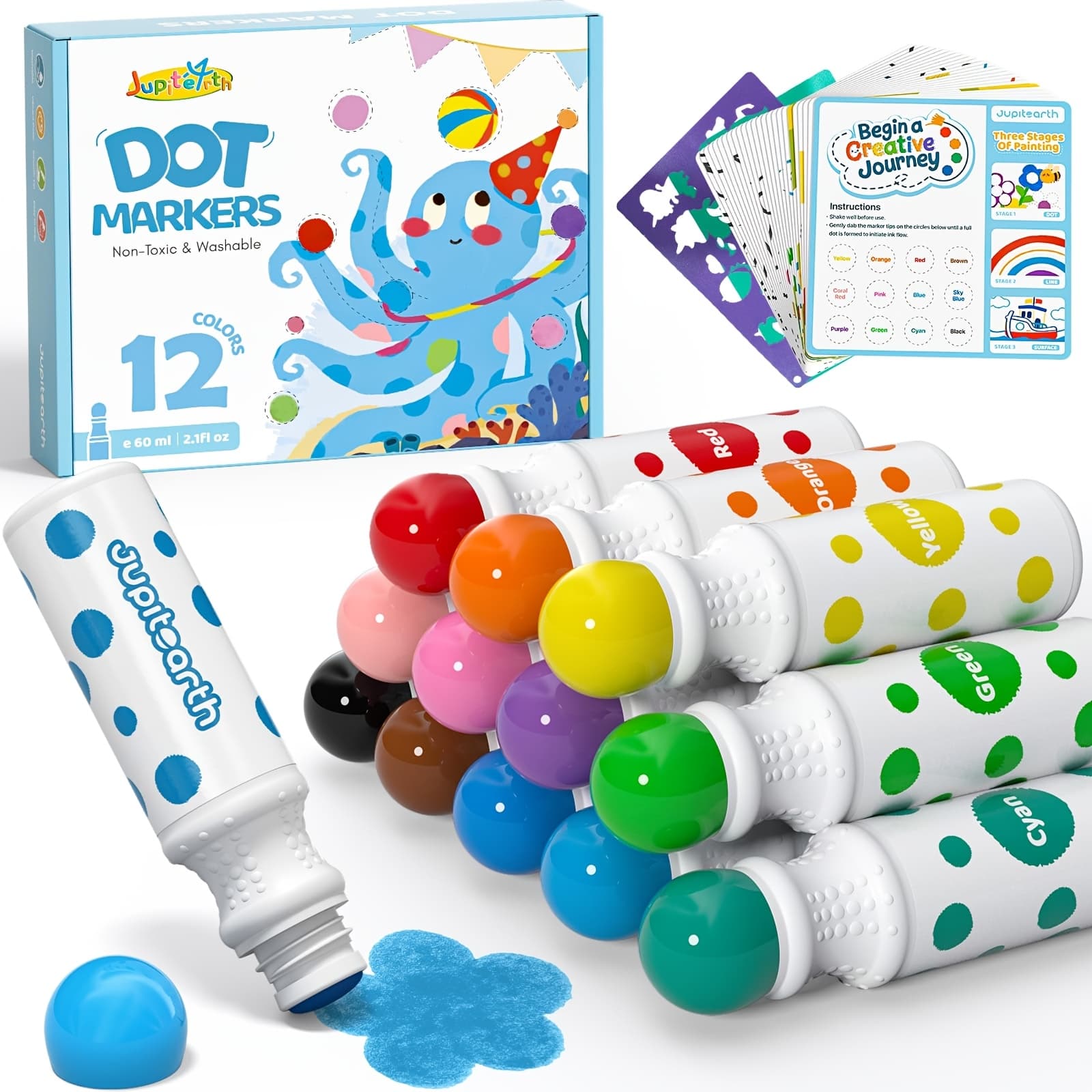 TEMU Dot Markers, Washable Bingo Daubers With Pdf & Printed Activity Papers 2 Stencils, Markers For Arts And Crafts
