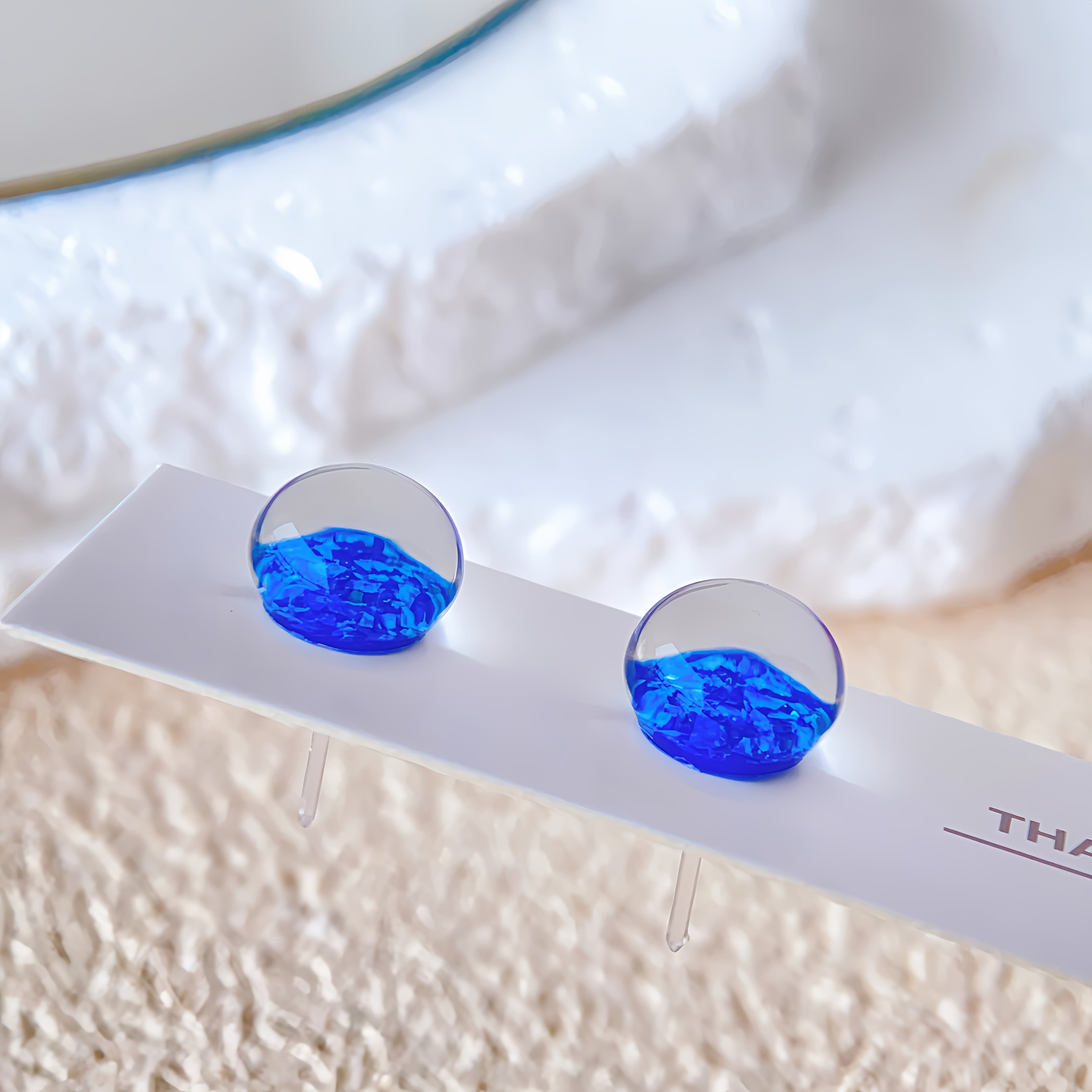 TEMU Friendly Iridescent Glass Earrings - Non-piercing Suitable For Sensitive Ears, Resin Ear Posts, -shifting For Sensitive Individuals (no Plating)
