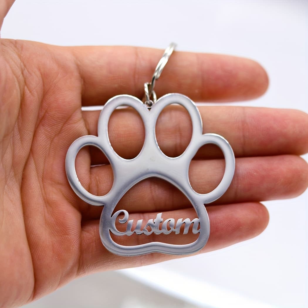 TEMU Customize 1pc Stainless Steel Paw Print Keyring - Cartoon Theme Dog Animal Footprint - Personalized Name Custom Keychain For Decoration- Single Individual Piece For Women, Ideal For Day Accessory