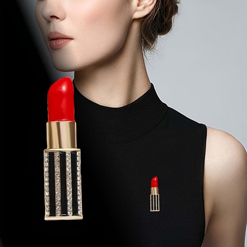 TEMU 1pc Exquisite Lipstick Lang Jewelry Women's Brooch And Pin Clothing Decoration Sweater Coat Dress Backpack Accessories Women's Gift Women's Jewelry Festival Gift