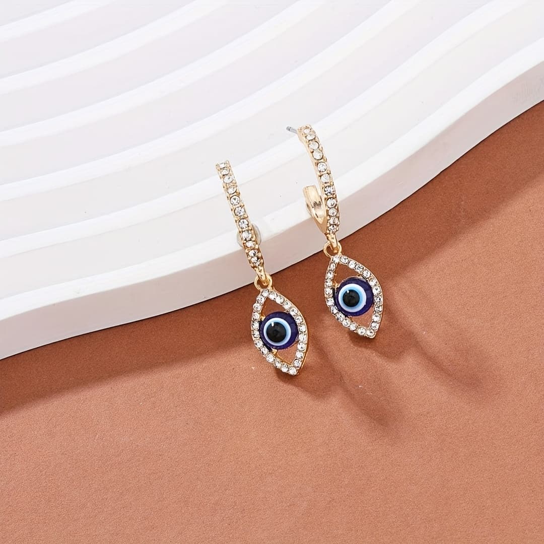 TEMU A Pair Of Women's Fashionable Drop Earrings With Vintage Bohemian Style Evil Eye Pendant And Studs, Suitable For Daily Casual Wear, Plated, Ideal As A Holiday Gift