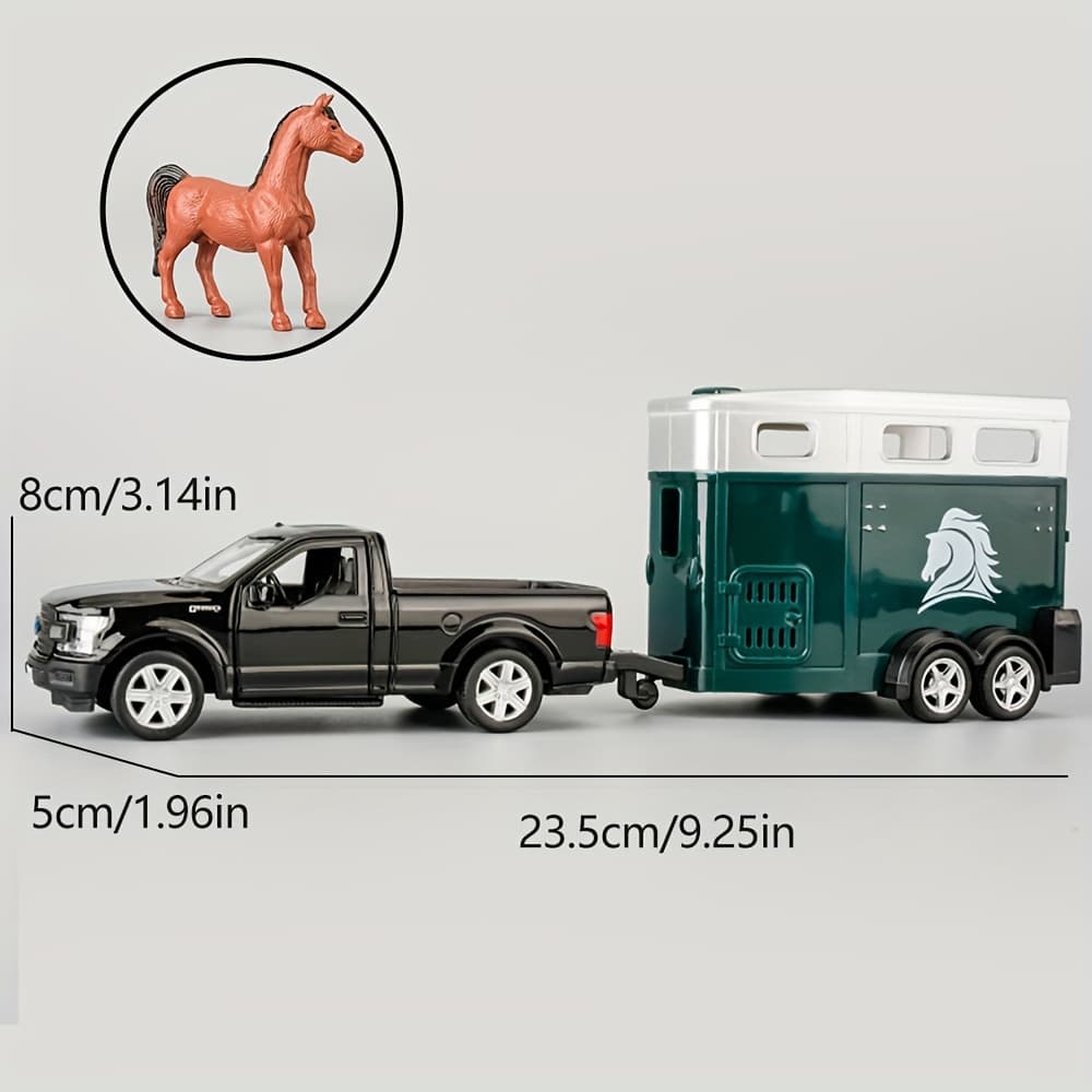 TEMU 1:36 Rmz City Alloy Toy Car Trailer & Horse Vehicle, Openable Doors, Pull Back Car, Mixed Colors, Manual Energy, Metal Crafts For Kids, Adults, Birthday & Christmas Gift For Boys & , Rmz City