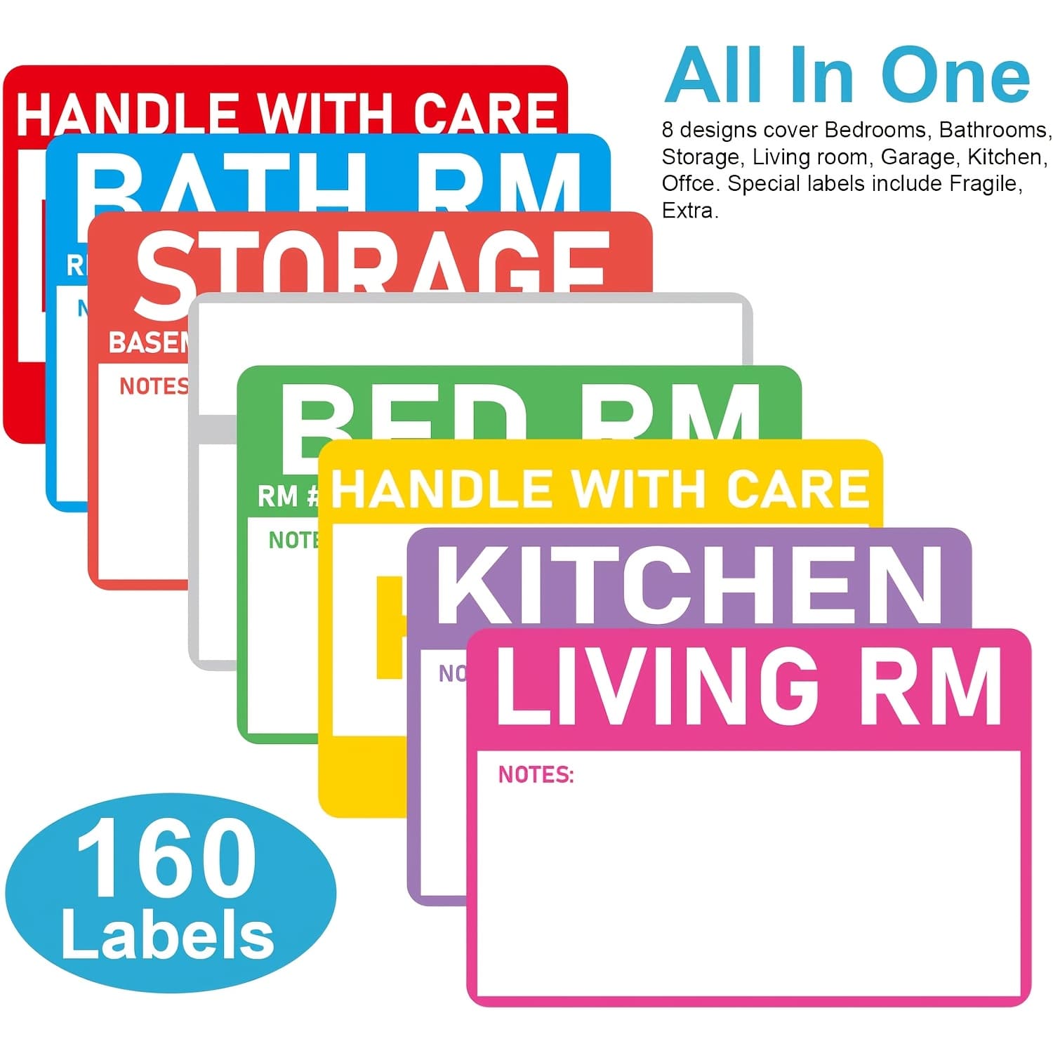TEMU 160 Stickers, Color-coded Moving Labels, Packing Box Stickers, Featuring A Blank Writing Area, Moisture-resistant Moving Stickers, Suitable For Labeling Storage Boxes And Bins.