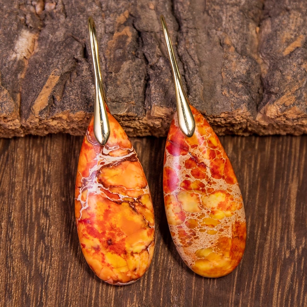 TEMU Natural Stone Earrings In Orange, Elegant Women's Earrings For Daily Use, Bohemian Style Jewelry, Perfect Gift For Ladies