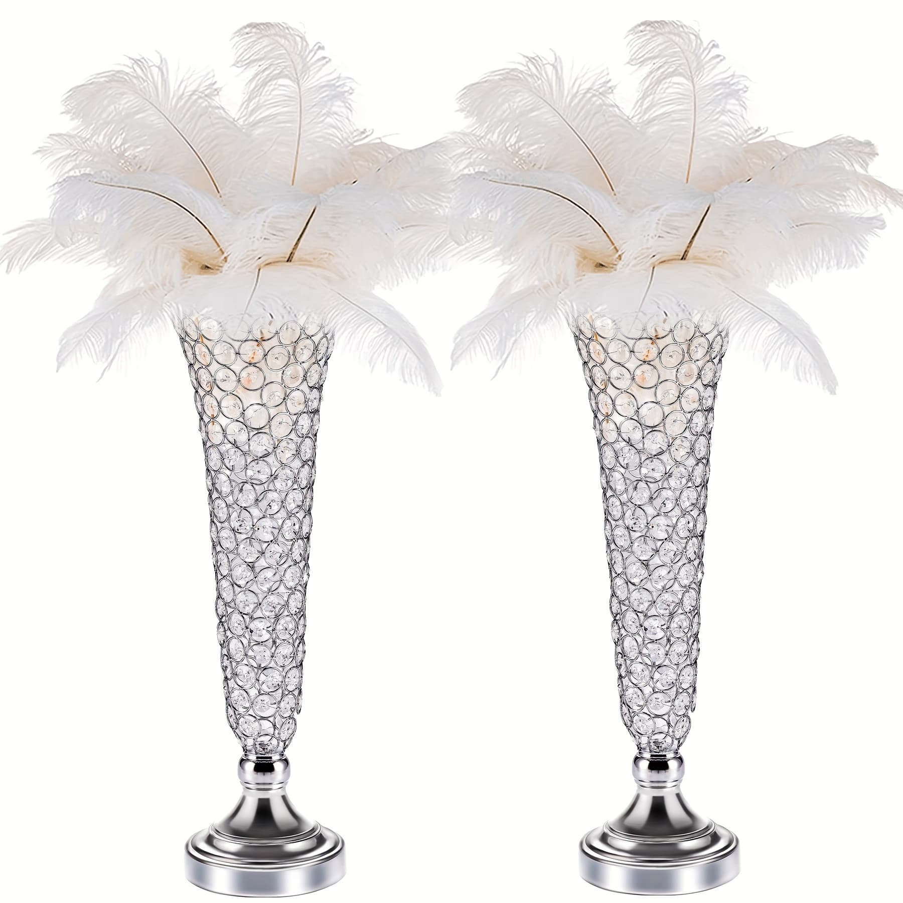 TEMU 2pcs Of Trumpet Floral Vases, Wedding Centerpieces For Table, 20" Metal Crystal Vases, Display Stands For Party Dinner Event Anniversary Ceremony Birthday Home Decoration