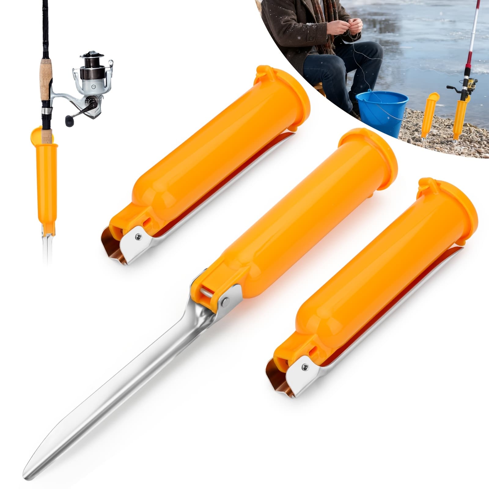 TEMU Set Of 3 Fishing Rod Ground Mount Stands, Sturdy And Foldable Spike Holder, Ideal For Fishing, Durable And Handy Fishing Gear, A Useful Gift For