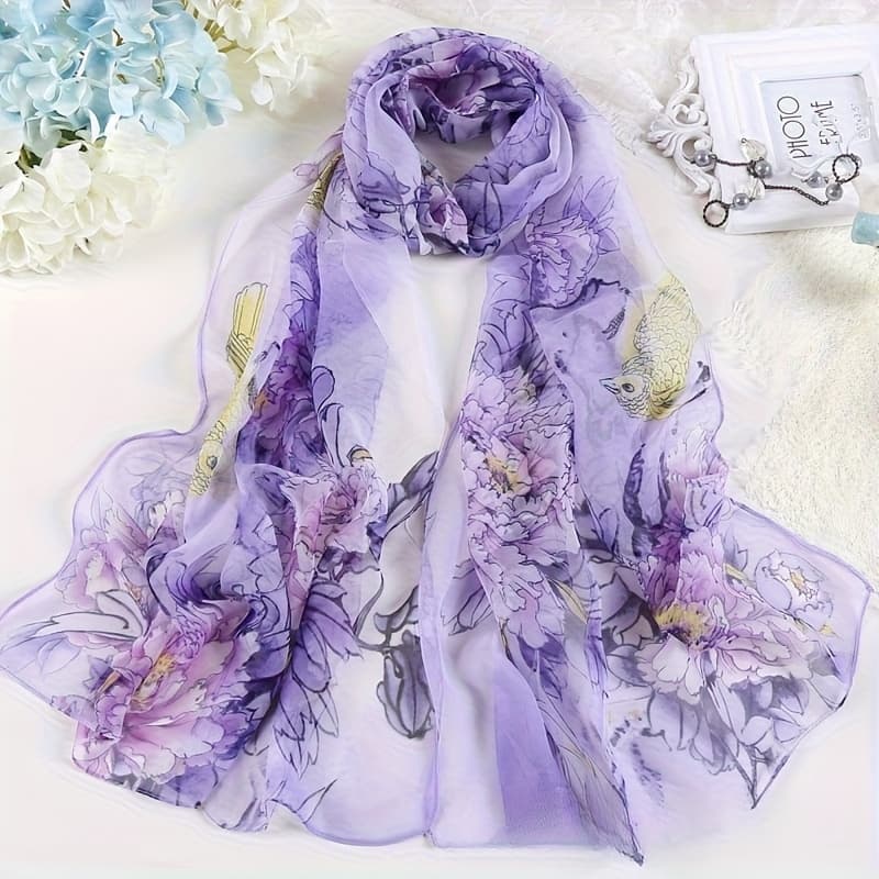 TEMU Women's Vintage Peony Scarf - Elegant Shawl In Burgundy//, Breathable Non-stretch Polyester For Weddings, Parties & , Hand Washable Mature Woman Accessory