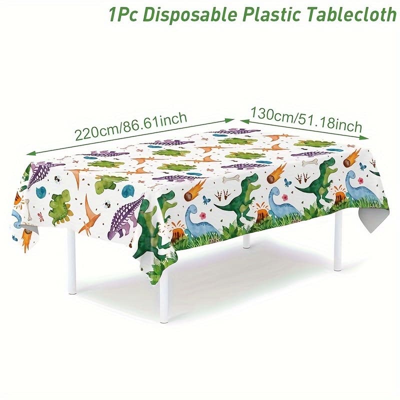 TEMU 1pc, Dinosaur Theme Table Cover, Disposable Plastic Tablecloth, Happy Birthday Party Decoration, Rectangular Tablecover, Forest Theme Party Supplies, Birthday Decor
