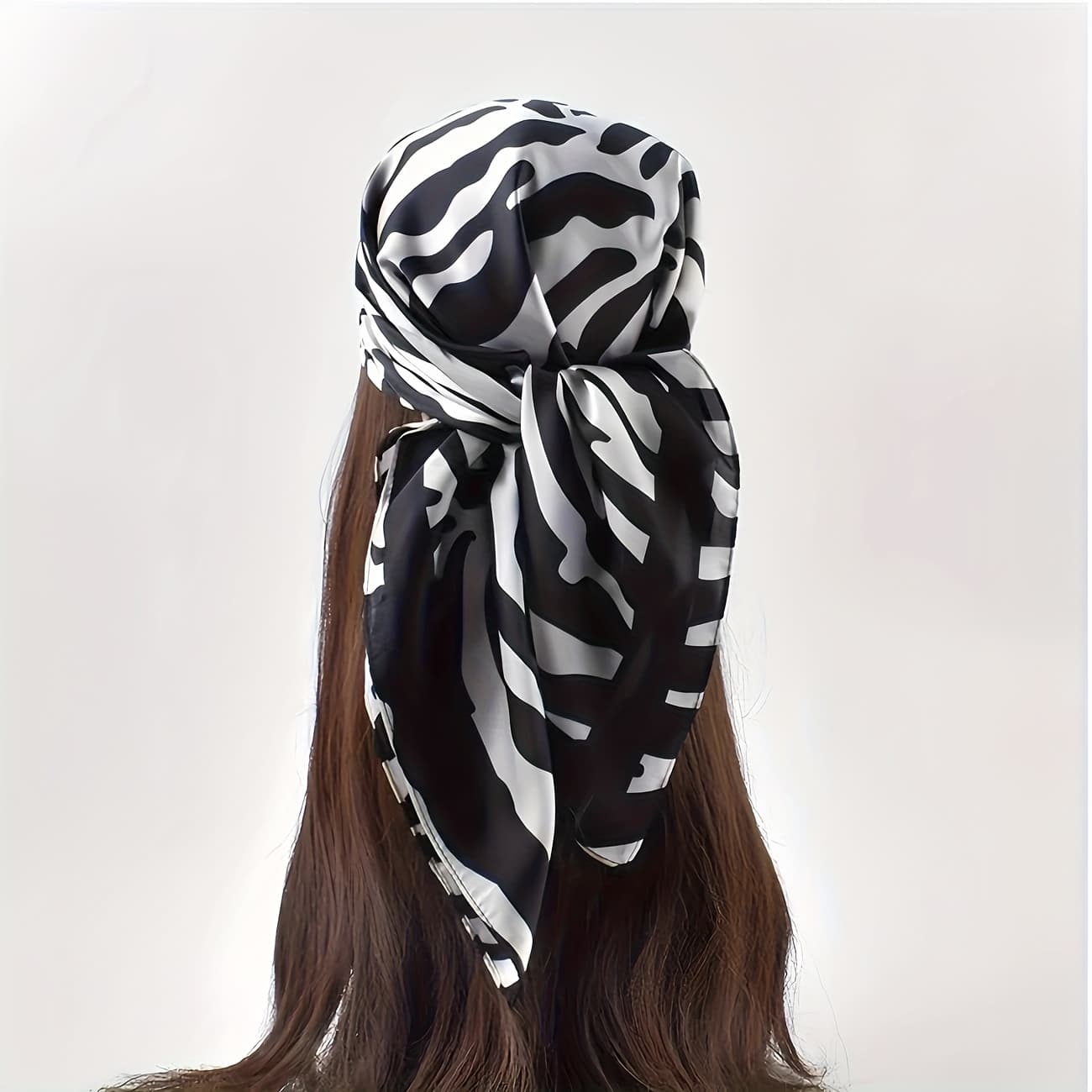 TEMU Vintage Zebra Print Satin Square Scarf - Soft Lightweight Women's Headscarf, Suitable For Hair And Neck Accessories | Fashionable Scarf, Turban | Multifunctional Towel, Polyester Fiber Scarf