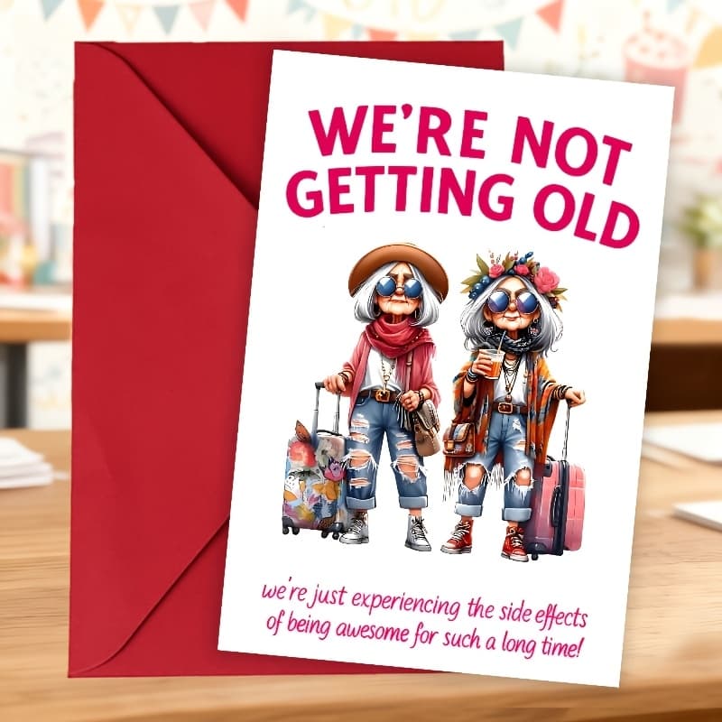 TEMU 2 Cards + 2 Envelopes Fun Women's Birthday Greeting Cards - " Not Getting Old, Upgrading!" Stylish Old Lady Design - Retirement Gift, Humorous Wishes For Mom/grandma/best Friend