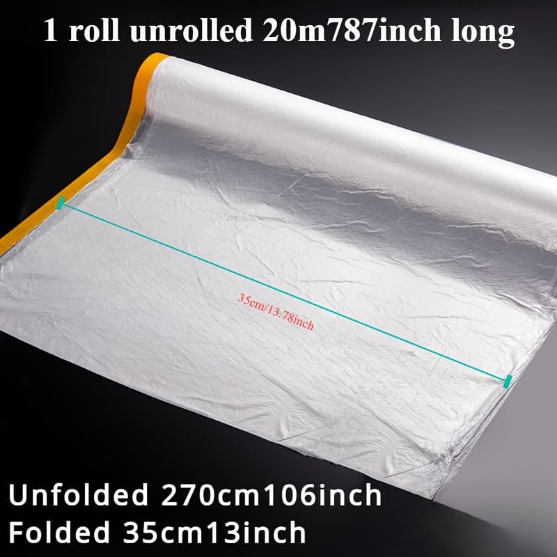 TEMU 1 Rolls Pre-taped Masking Film, Dustproof Protective Film For Cars, Furniture, And Home Decor - Pvc Material, , Clean Edges, Crafting Film