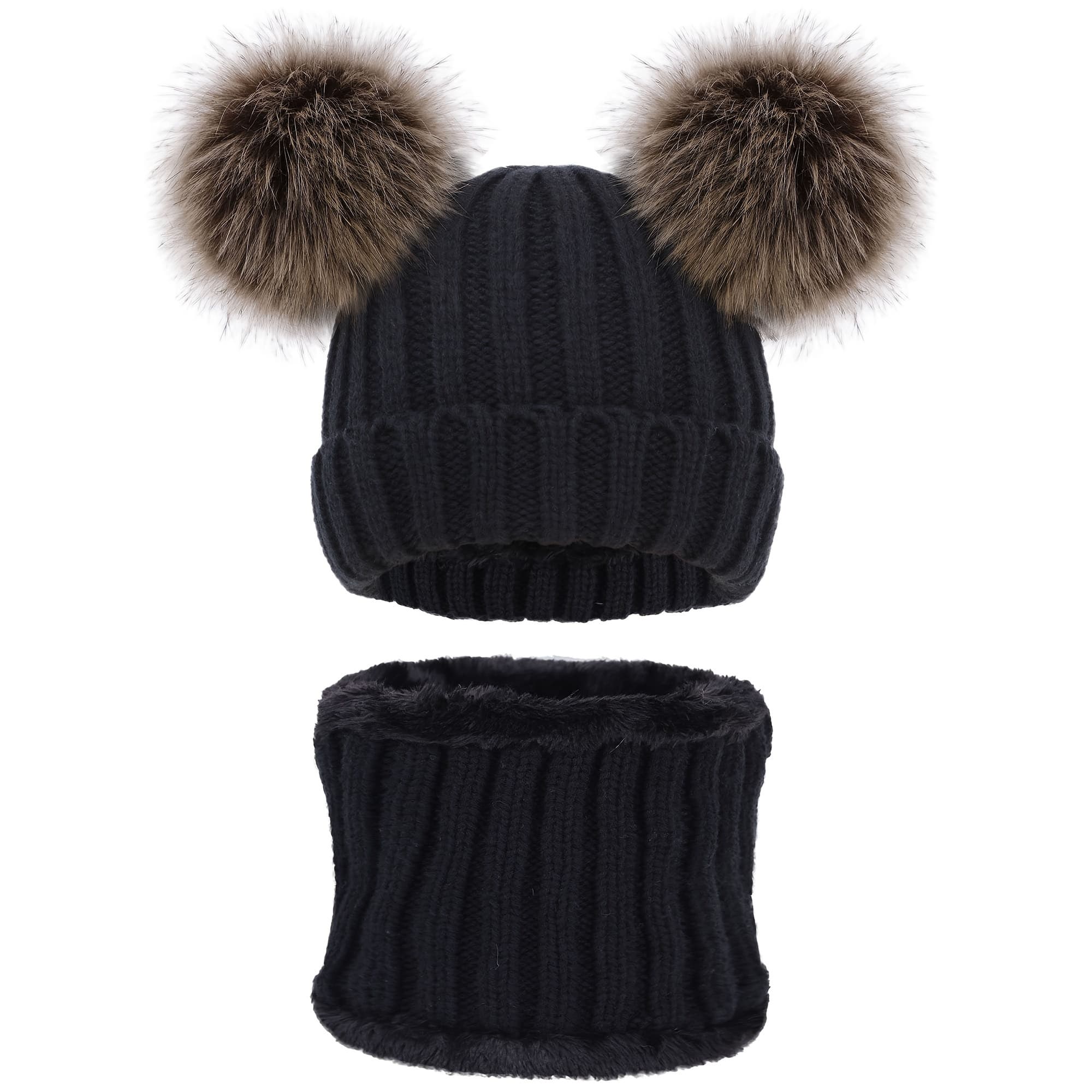 TEMU Simplicity Winter Hat 2-in-1 Beanie Hat Scarf Set Knitted Fleece Lined Beanie With Neck Warmer