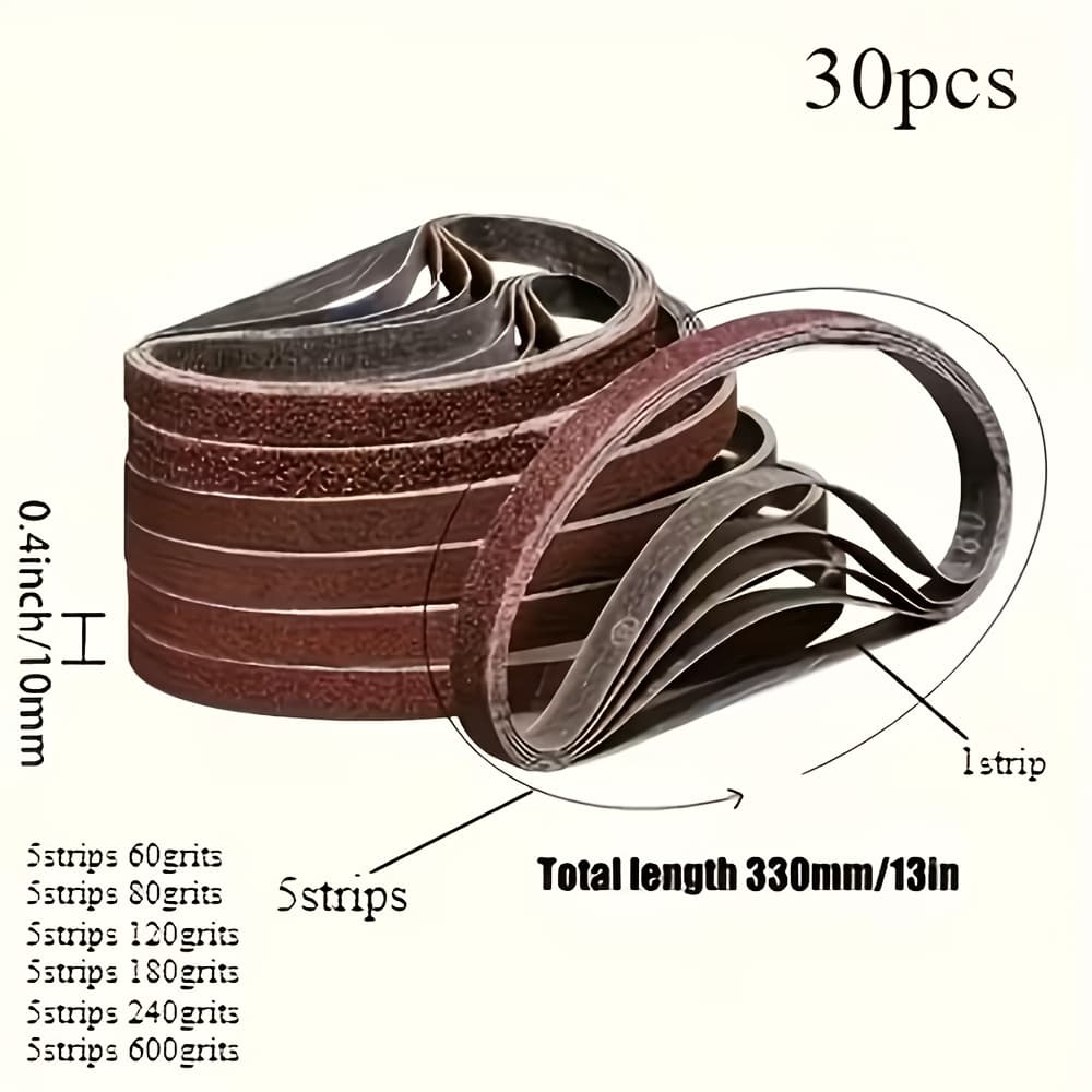 TEMU 30pcs Aluminum Oxide Sanding Belts, Grit Sizes 60/80/120/180/240/600, Cloth Backing, Strong Connection, Smooth Operation, Used For Woodworking And Surface Treatment