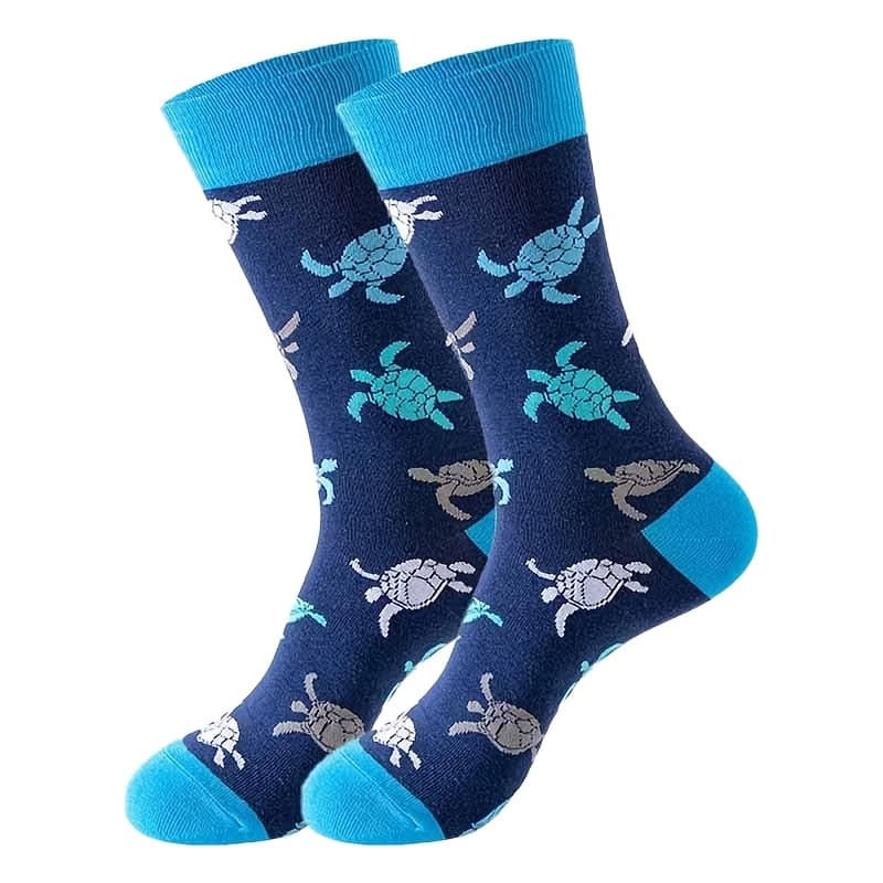 TEMU Mid-calf Socks With Turtle Series Pattern, Knitted Fabric, Unisex, Suitable For All , Versatile For Trendy Outdoor And Home Use