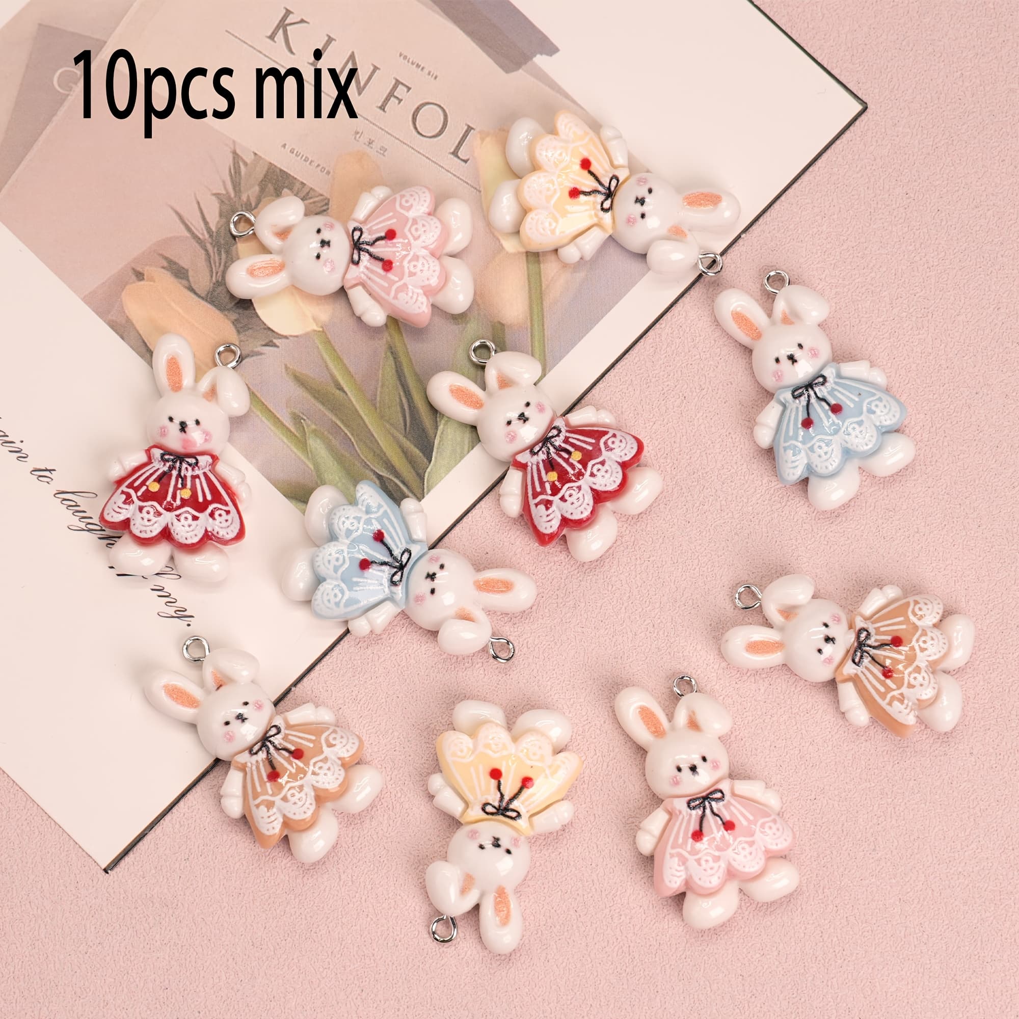 TEMU [cute Resin Charms]10pcs Mix Random Resin Pendants - Rabbit Accessories, Perfect For Diy Crafting, - Suitable For Necklace, Bracelet Making - Resin Rabbit Pendant