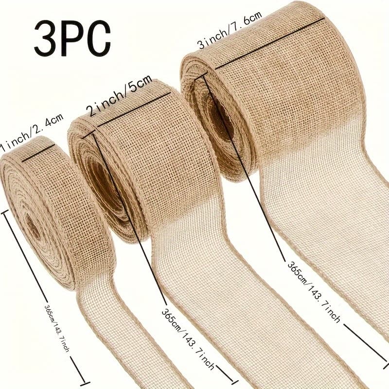 TEMU 3 Rolls Christmas Burlap Jute Fabric Wired Ribbon | 1/2/3 Inch By , Linen Type Cloth For Arts Crafts, Homemade Projects, Event Decorations, Bow Wreath Crafts Making, Color