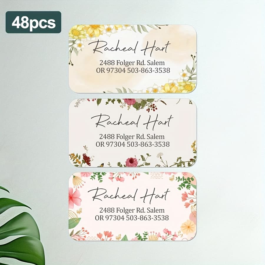 TEMU Custom Floral Address Labels Personalized - Sunflower Daisy Mailing Stickers For Invitations/cards/business, Self-adhesive With Elegant Design And Scratch-resistant End