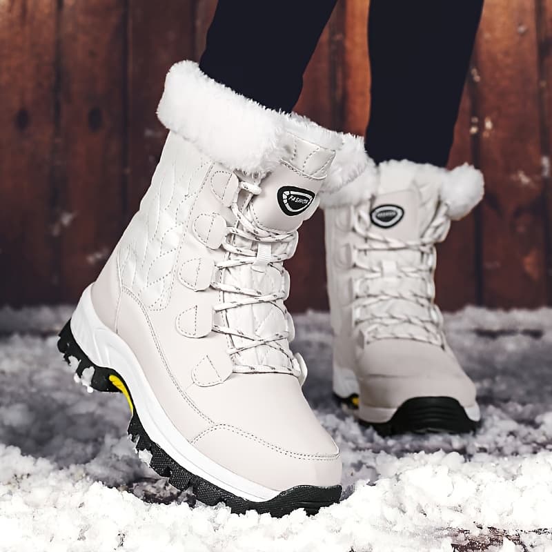 TEMU Ladies' High Top Outdoor Snow Boots, Non Slip And Warm Boots With Thick Fleece, Suitable For Outdoor Travel, Rubber Sole, Synthetic Leather Material
