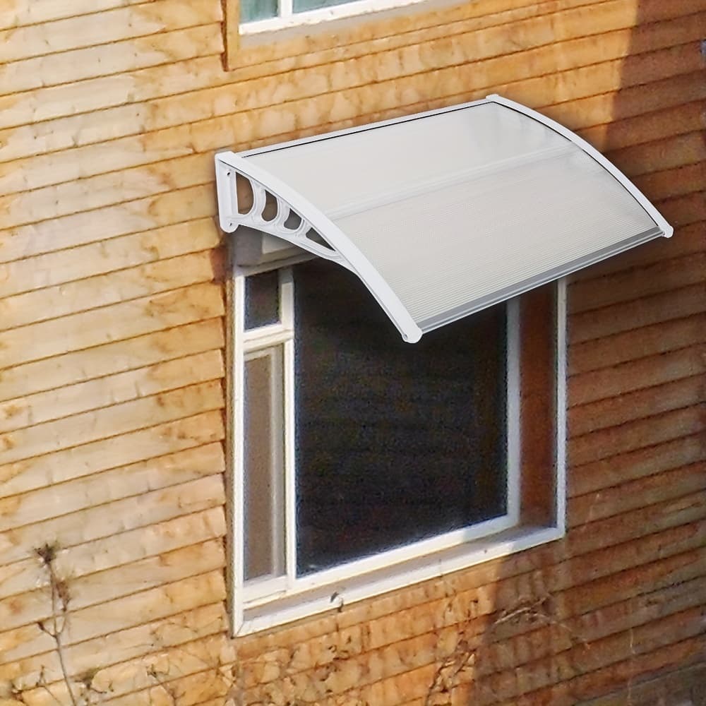 TEMU Awning, Brown Panel With White Brackets; Plastic Brackets, Polycarbonate Sheet, Aluminum Strips And Back; Suitable For Wall Types; Pc Board, Aluminum Alloy;