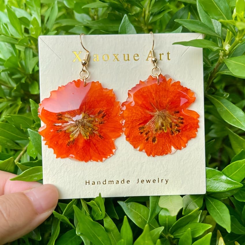 TEMU Real Flower Earrings, Handmade Pressed Daisy Flower Resin Earrings, Flower Dangle Drop Earrings, Birthday Gift For Her