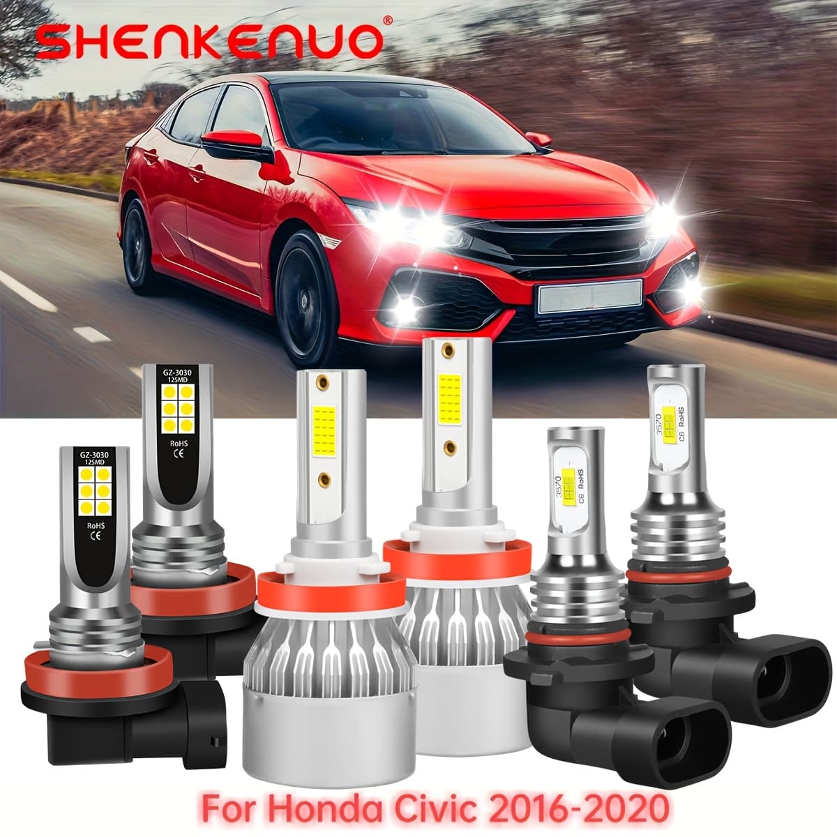 TEMU For 2016-2020 - 6pcs Led Headlight Bulbs Beam Fog Light, 9005+h11+h11, 6000k 36000lm Super Plug And Play