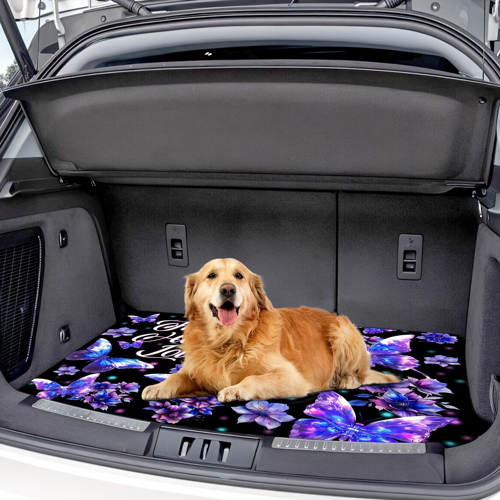 TEMU 1pc Car Trunk Mat, Shimmering Purple Pattern On Dark Background, Non-slip, Wear-resistant, Washable, Car , Universal, Pet Mat, Car Interior Accessory
