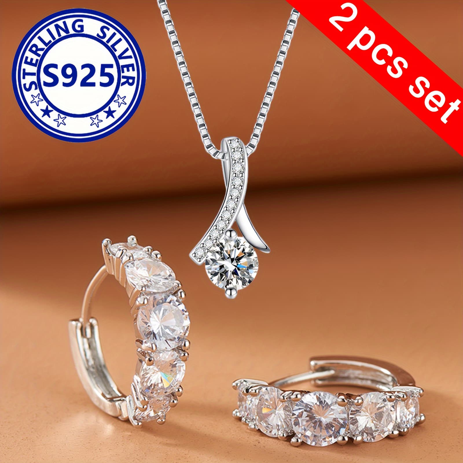 TEMU 2pcs/ Set Of 925 And Exquisite Pendant Necklace And Fashionable Earring Decoration Accessories, Women's Holiday Party Gifts