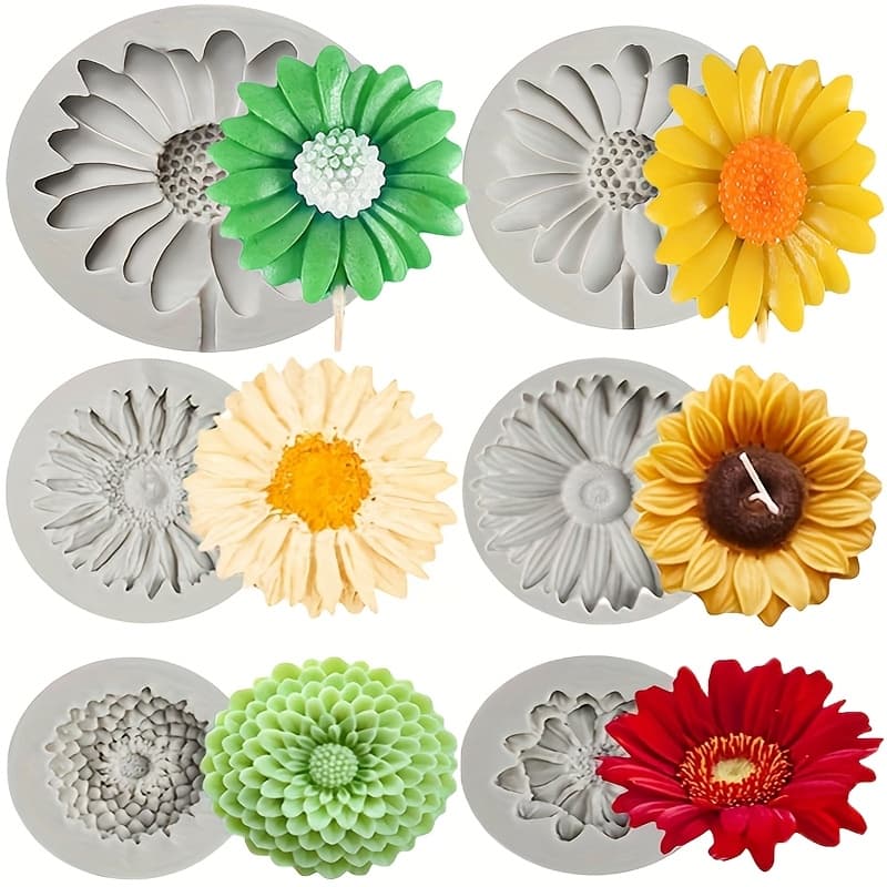 TEMU 6pcs Floral Silicone Moulds, Daisy Clay Moulds, Plaster Moulds, Aromatherapy Wax Sheet Silicone Moulds, Soap Moulds For Candles, Plaster, Resin, Clay And Other Craft Projects